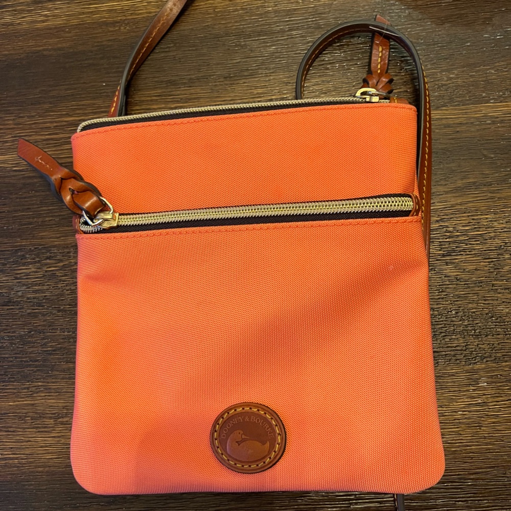Dooney & Bourke Orange Brown Crossbody Bag with Structured Design